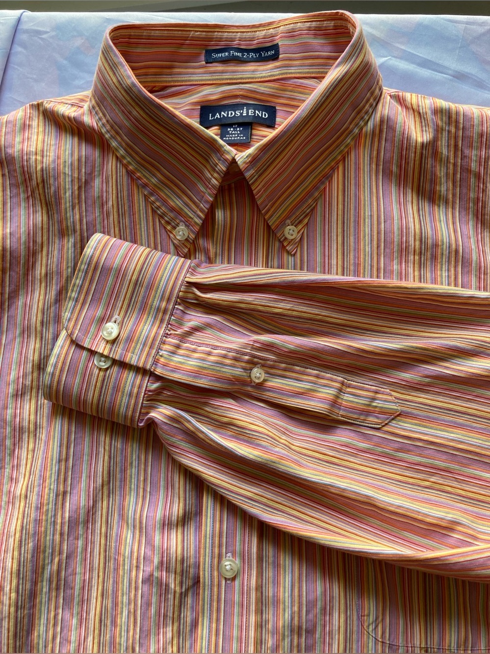 Lands' End Pink & Yellow Multi-Stripe Button-Down Shirt - Picture 1 of 11